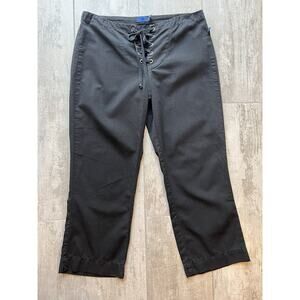 BLUE DOT Black Crop Capri Pants Lace Up Front 100% Cotton Casual Designer 2 S